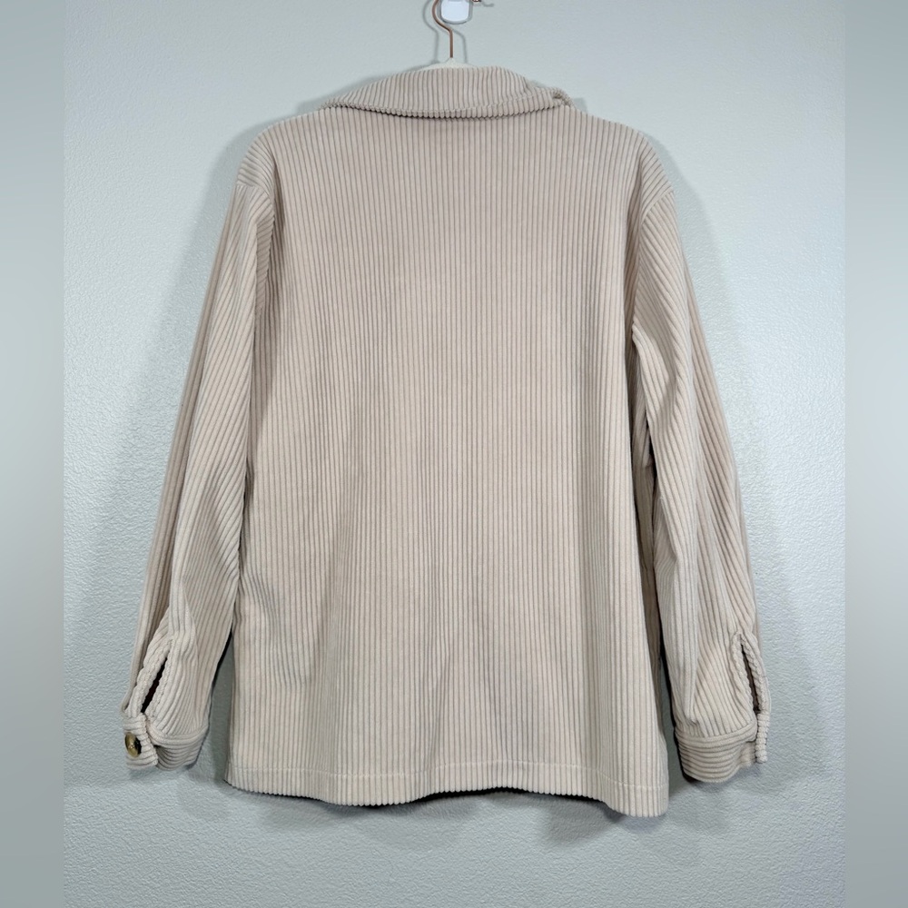 Corduroy Jacket Shacket Cream Tan Brown Soft Button Down Wide Collar Women Med - Picture 6 of 8